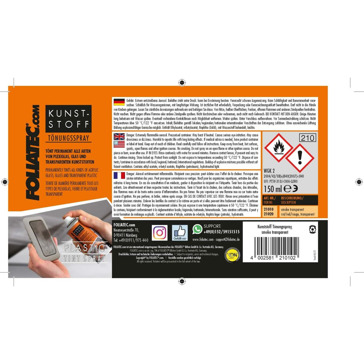 Spraymaling Foliatec 21020 Rød Farve Gennemskinnelig 150 ml
